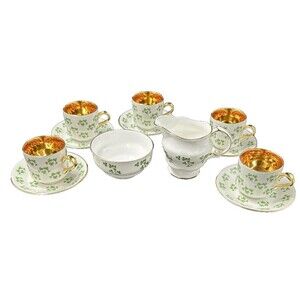 Arklow Patricia Bone China Cups and Saucers Set of 5 with Sugar and Creamer